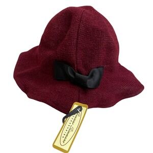 Jeanne Simmons Women's Fleece Slouch Hat with black bow NWT RED/burgundy‎